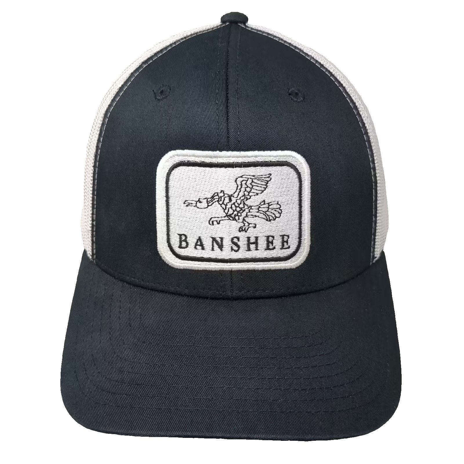 Yupoong Trucker Hat Black White Os Banshee Patch Mesh Snapback Adjustable Hat